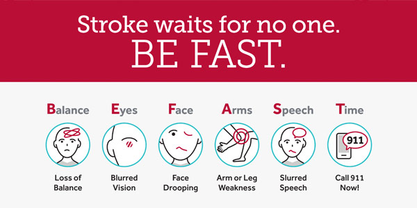 BE FAST (Balance, Eyes, Face, Arms, Speech, Time) helps patients know the signs of stroke